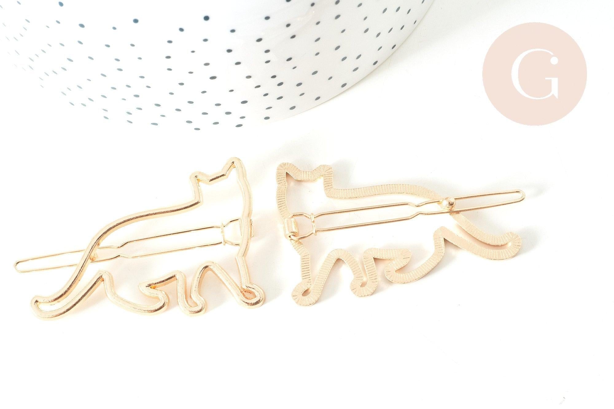 Support barrette chat clip métal doré 55mm, x1 (G7739)