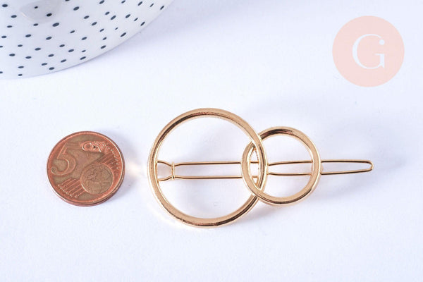 Support barrette clip anneaux entrelacés métal doré sans plateau 47mm, x1 (G6674)