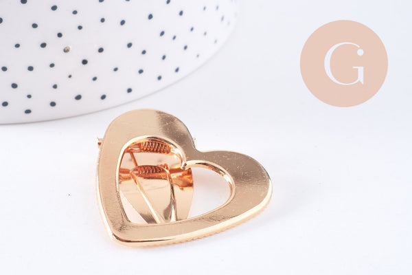 Support barrette coeur zamac doré 40mm, x1 (G10688)