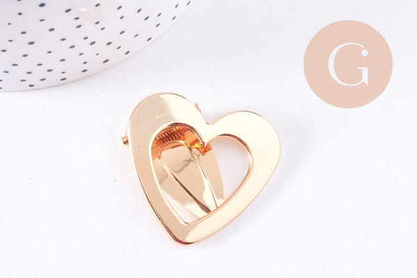 Support barrette coeur zamac doré 40mm, x1 (G10688)