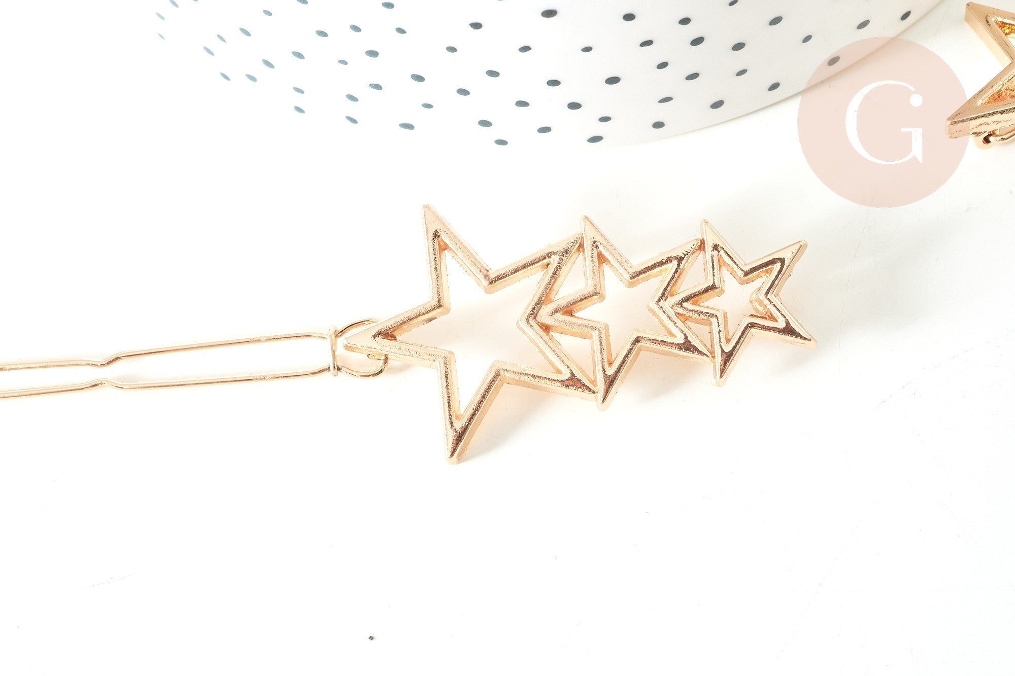 Support barrette étoiles clip zamac doré sans plateau 48mm, x1 (G7738)