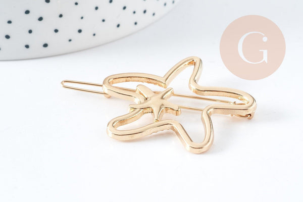 Support barrette étoiles clip zamac doré sans plateau 48x41mm, x1 (G9097)