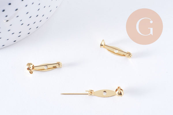 Support de broche en laiton doré 18K 20mm, x2 (G10703)