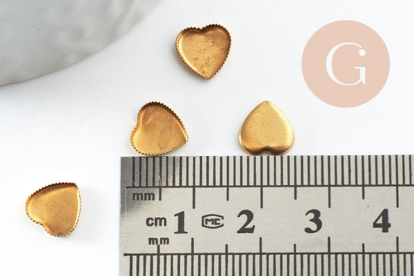 Support de cabochon coeur laiton brut 8x8mm, x50 (5.8g) (G2235)