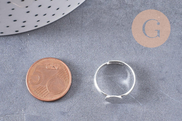 Supports bague reglable argentés plateau 8mm, x4 (G0506)