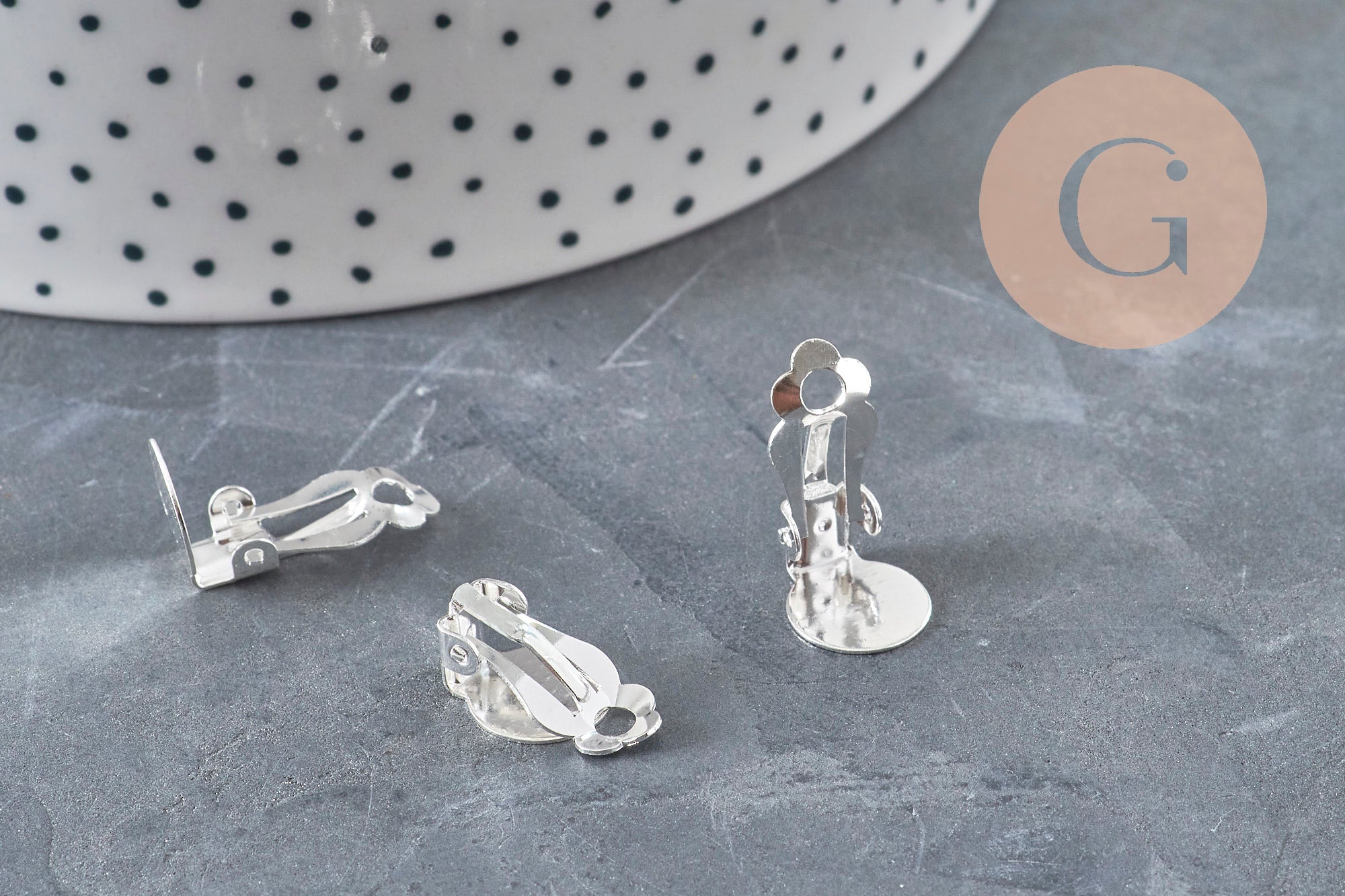 Clip-on earring findings, 304 stainless steel, silver-plated, 16mm, x10 (G11175)