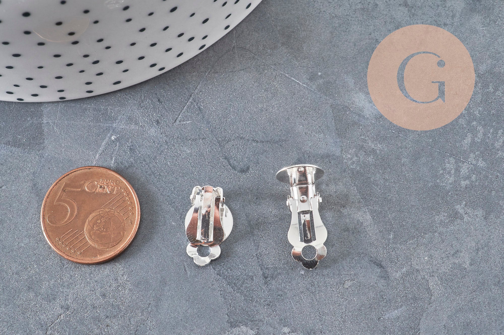 Clip-on earring findings, 304 stainless steel, silver-plated, 16mm, x10 (G11175)