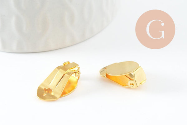Supports boucles d'oreilles à clip cabochon rond laiton doré 21mm, boucle d'oreille non percée, x2 (G9675)