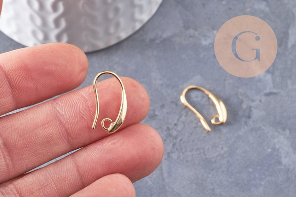 Supports boucles hameçons laiton doré 18K 19mm, x10 (G2501)