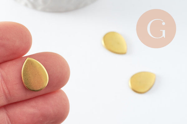 Supports cabochons goutte 10x14mm laiton brut, x10 (G2245)