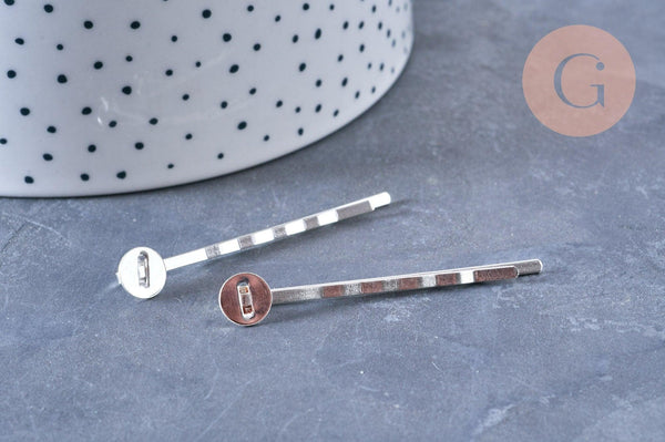 Supports de barrette fer argenté avec plateau 50mm, x5 (G1879)