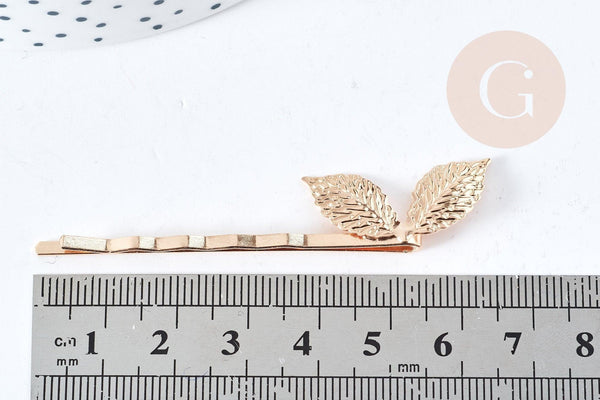 Supports de barrette feuille métal doré clair 27mm, x2 (G8507)