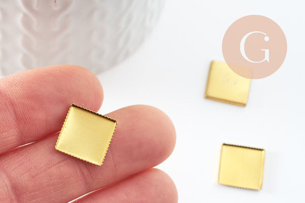 Supports de cabochons carrés laiton brut 12x12mm, x20(3.6g) (G0948)