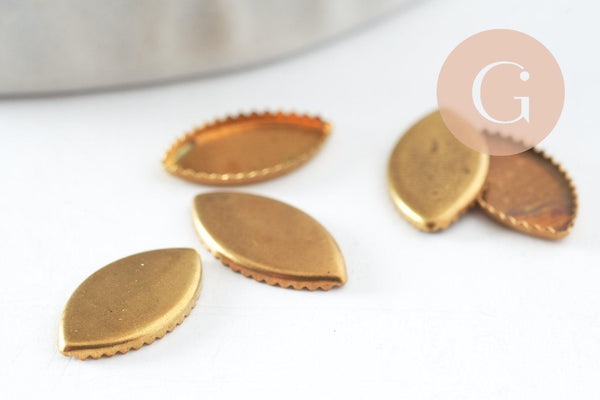 Supports de cabochons marquise horse eye laiton brut 10x5mm, x20 (1.7gr) (G0673)