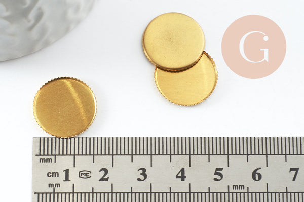 Supports de cabochons ronds laiton brut 16mm, x10 (G1512)