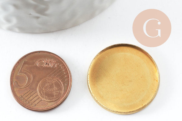 Supports de cabochons ronds laiton brut 23mm, x10 (17.2g) (G1383)