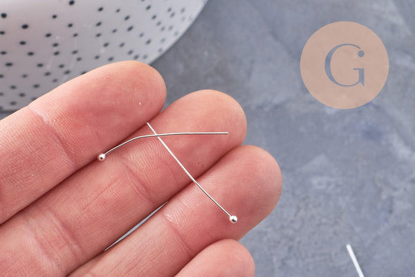 Tiges clous à tête boule laiton argenté 30mm, x10Gr (G10118)