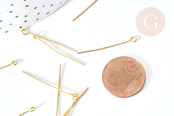 Tiges tête boucle fer doré 30mm, x10 grammes (G8190)