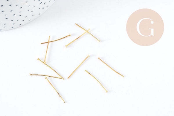 Tiges tête clou fer doré 25mm, x 10 grammes (G8298)