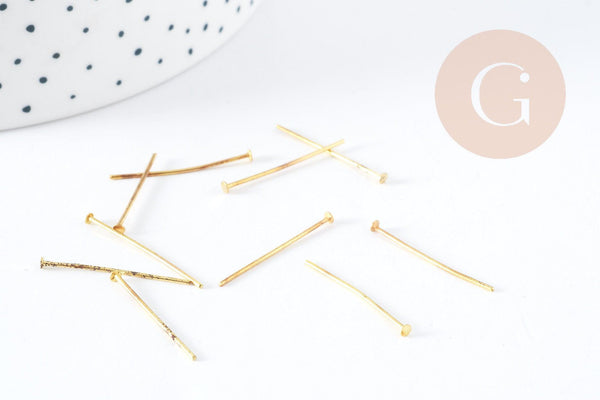 Tiges tête clou fer doré 25mm, x 10 grammes (G8298)