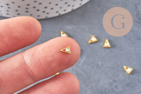 Triangle à coller zamac doré et zircon AB 5.5x4mm, x2 (G5264)