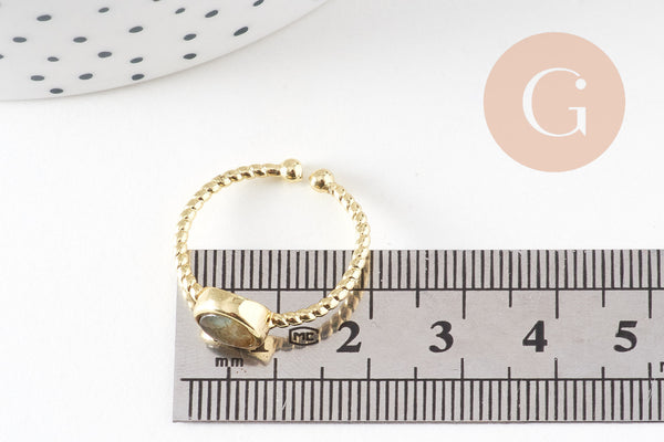 bague réglable torsadée laiton doré cabochon pierre naturelle 20mm, x1 (G4238)