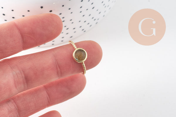 bague réglable torsadée laiton doré cabochon pierre naturelle 20mm, x1 (G4238)