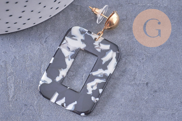 boucles pendantes rectangle résine zamac doré 55mm la paire (G0075)