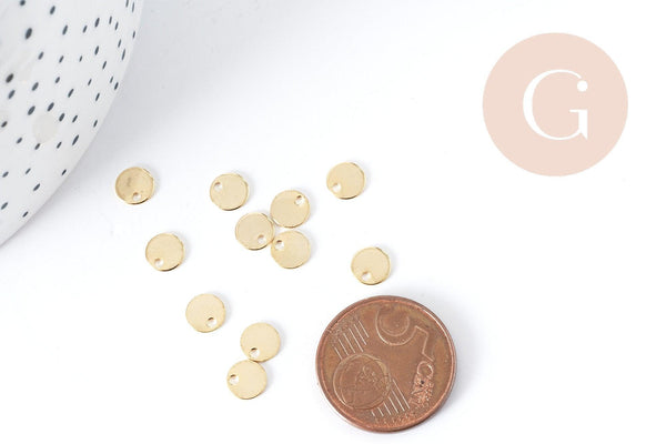 breloque ronde cuivre doré 16K 5mm,pendentif doré pour création bijoux DIY, x4 G8927