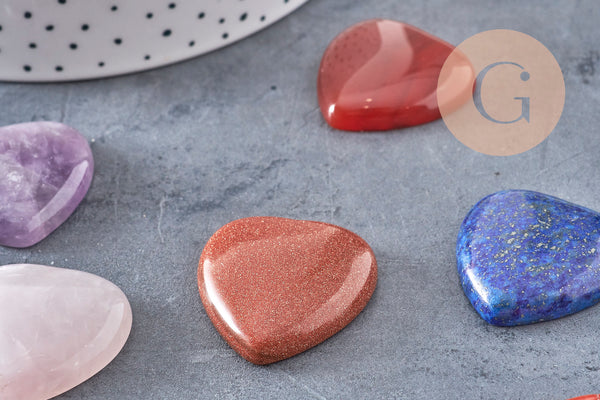 cabochon coeur pierre naturelle et de synthèse 29-30mm, x1 (G3995)