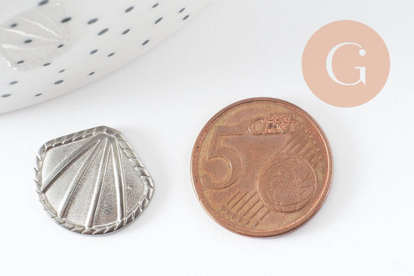 cabochon coquillage acier inoxydable platine 18.5mm, x1 (G10193)