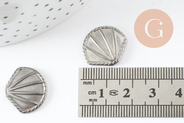 cabochon coquillage acier inoxydable platine 18.5mm, x1 (G10193)