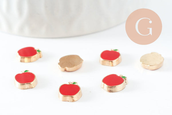 cabochon pomme rouge zamac doré 8.8mm, x2 (G4278)