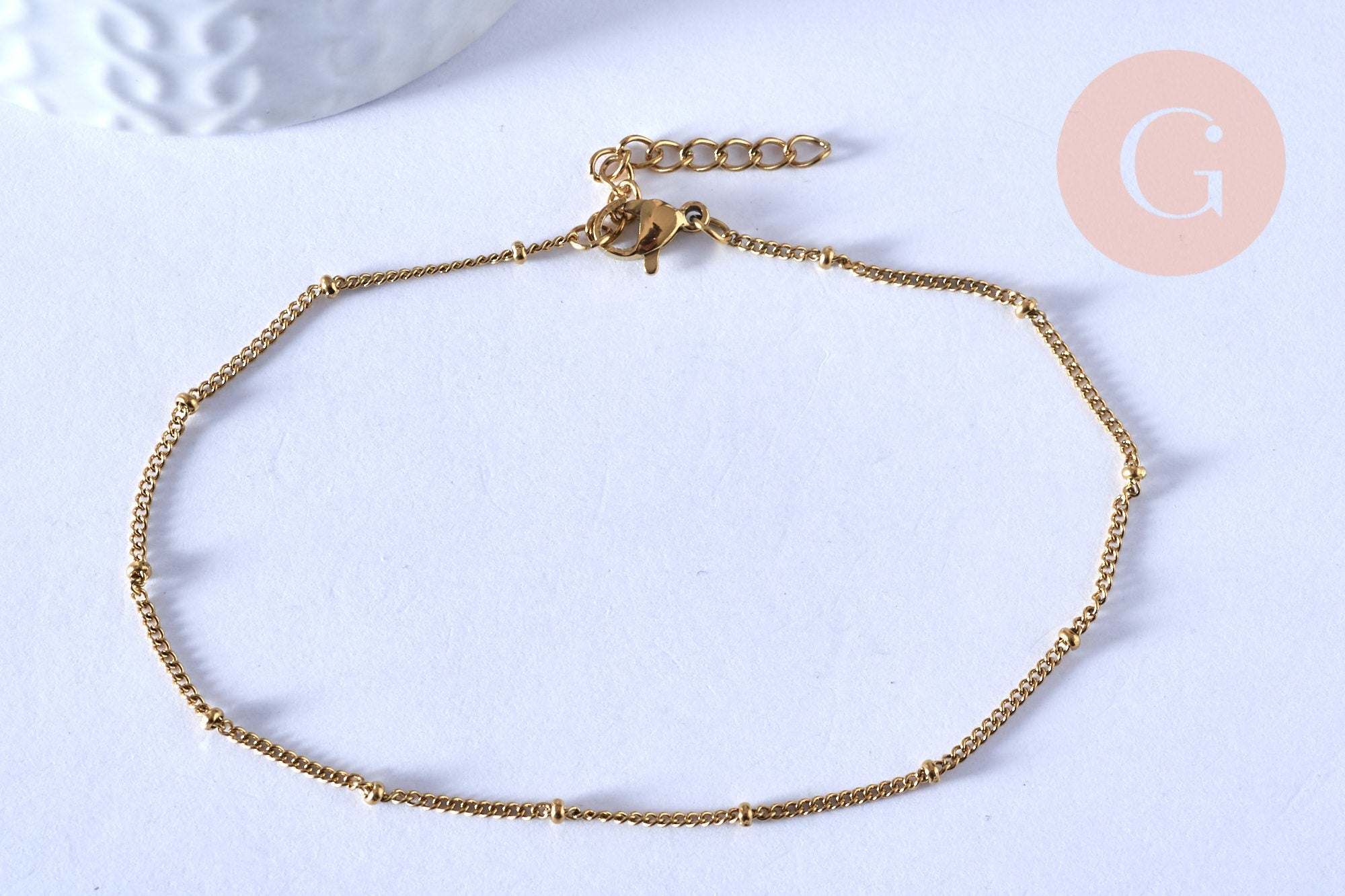 chaine de cheville acier 304 inoxydable satellite doré 14k chaine dorée 1.5/23cm, x1 (G4362)