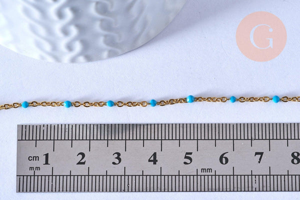chaine de cheville acier doré 14k résine bleu clair chaine dorée 1.5-2mm/23cm, x1 (G3660)