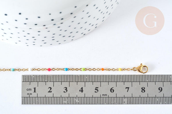 chaine de cheville acier doré 14k résine multicolore chaine dorée 1.5-2mm,23cm, x1 (G3663)