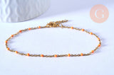 chaine de cheville acier doré 14k résine orange chaine dorée 1.5-2mm/23cm, x1 (G3744)