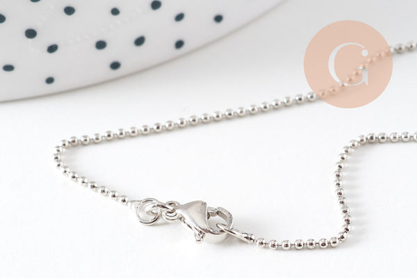 collier chaine boule laiton platine facettes 1.2 mm/45cm, x1 (G5350)