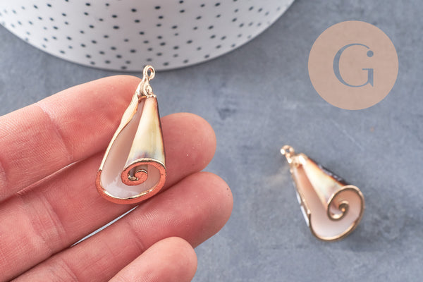 coquillage naturel blanc doré 36-44mm, x1 (G2714)