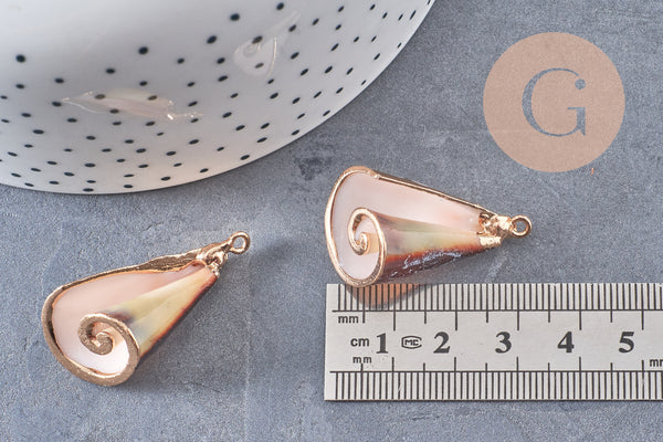 coquillage naturel blanc doré 36-44mm, x1 (G2714)