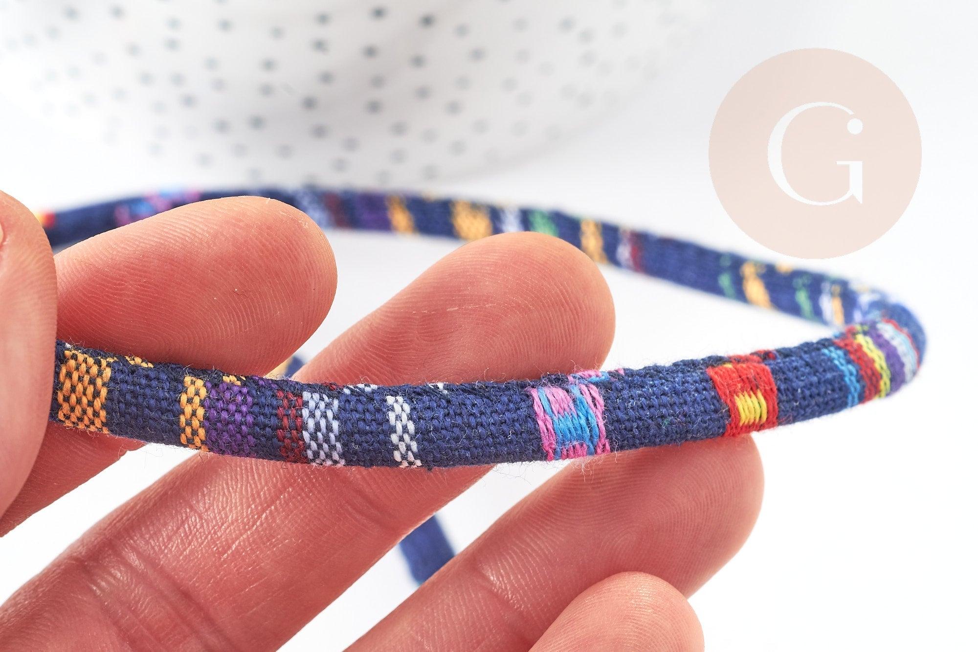 cordon ethnique bleu multicolore 7mm,cordon pour bijoux d'inspiration africaine, x1 mètre G9112
