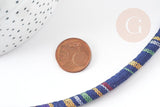 cordon ethnique bleu multicolore 7mm,cordon pour bijoux d'inspiration africaine, x1 mètre G9112