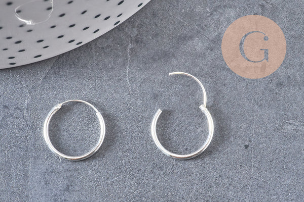 créoles fine argent 925 massif 14mm, x2 (G5412)