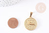 Pendentif médaille ronde Vierge acier 304 inoxydable doré à graver, x1 (G6113)