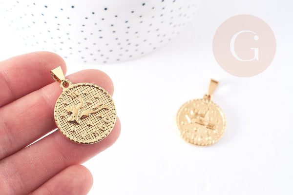 Pendentif médaille ronde Vierge acier 304 inoxydable doré à graver, x1 (G6113)