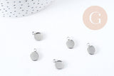 Pendentifs Supports cabochons ronds acier 304 inoxydable platine 8mm, x10 (G8941)