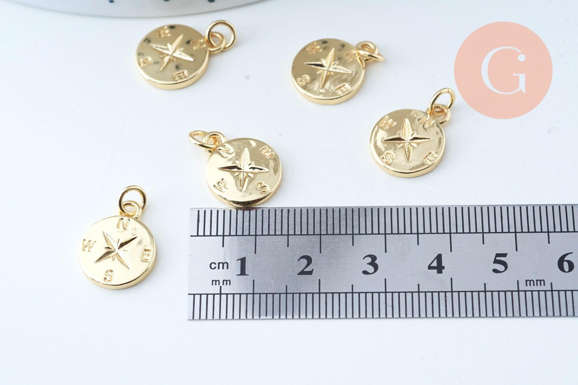pendentif boussole laiton doré 20k 15.2mm, x1 (G5996)