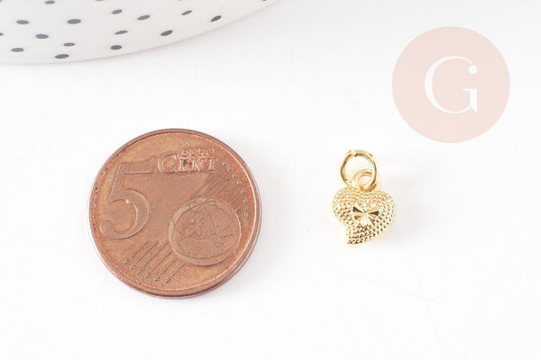 pendentif coeur zamac doré,fournitures créatives, sans nickel,perle géométrique,9.5mm, x5 G7514