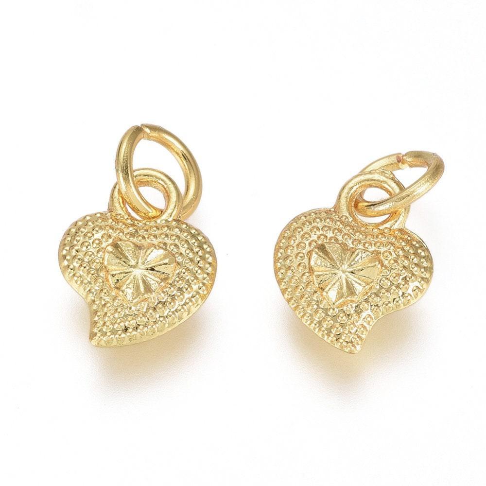 pendentif coeur zamac doré,fournitures créatives, sans nickel,perle géométrique,9.5mm, x5 G7514