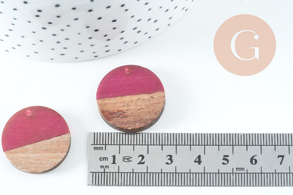 pendentif disque bois résine prune,bois naturel,perles bois,Perle géométrique,perle ronde,perle ronde bois,25mm,x5 G4639